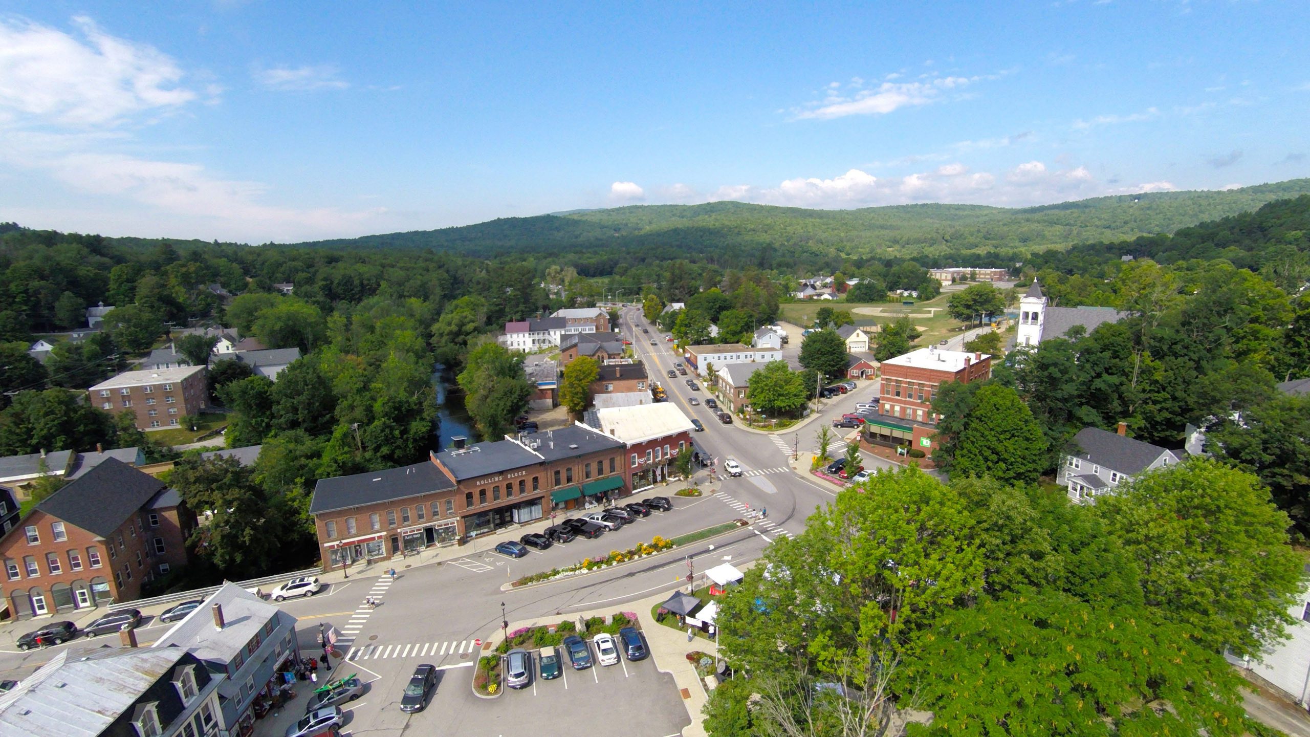 aerial of bristol nh streets of downtown