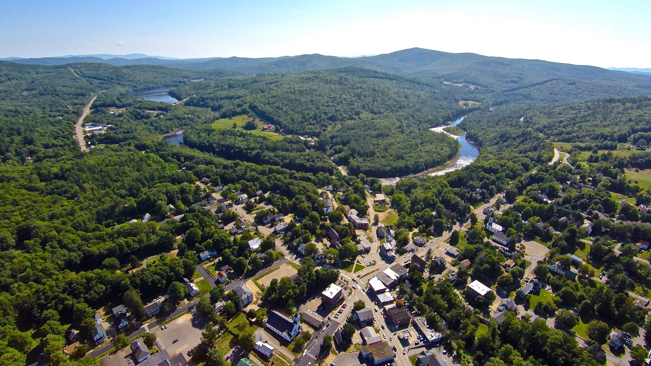 aerial view of bristol nh downtown