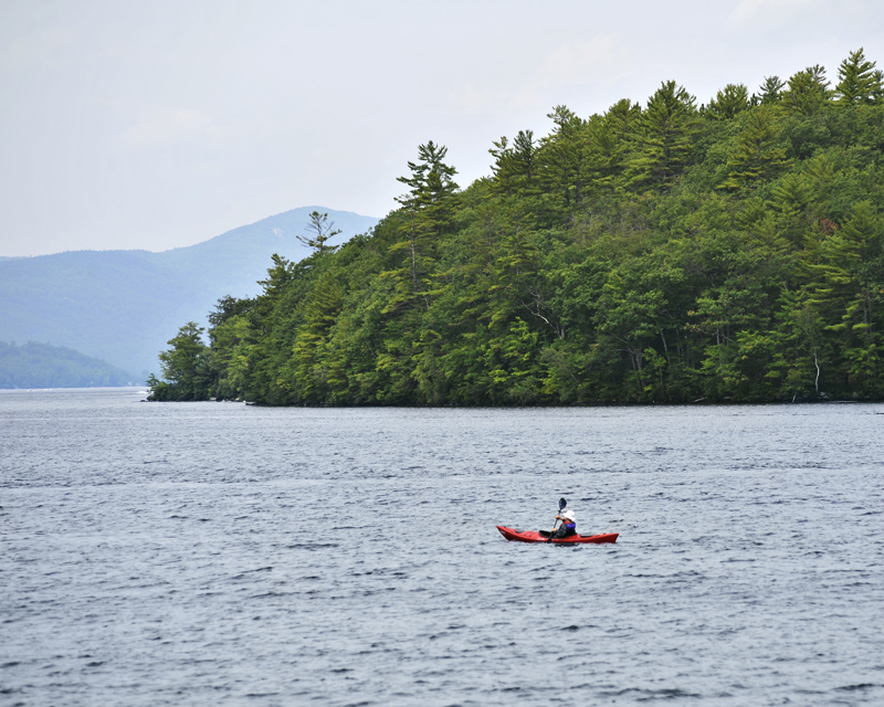 Newfound Lake in Bristol NH with a kayaker