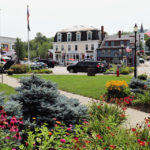 Bristol NH town square in summer with flowers