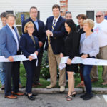 bristol broadband now ribbon cutting with Nicholas Coates Town Manager and Sen Maggie Hassan and others smiling